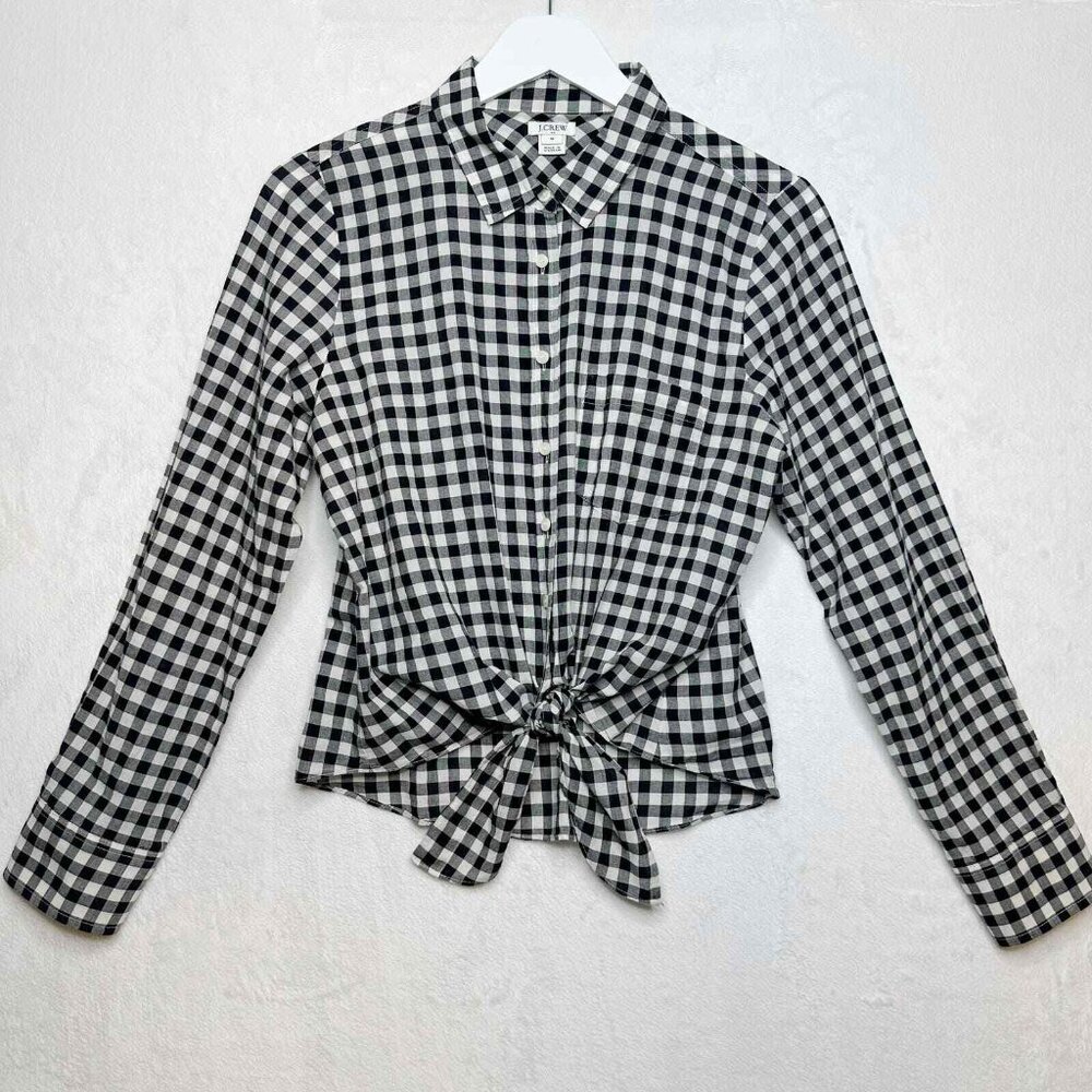 J Crew Summer Picnic Plaid Gingham Tie Front Blouse